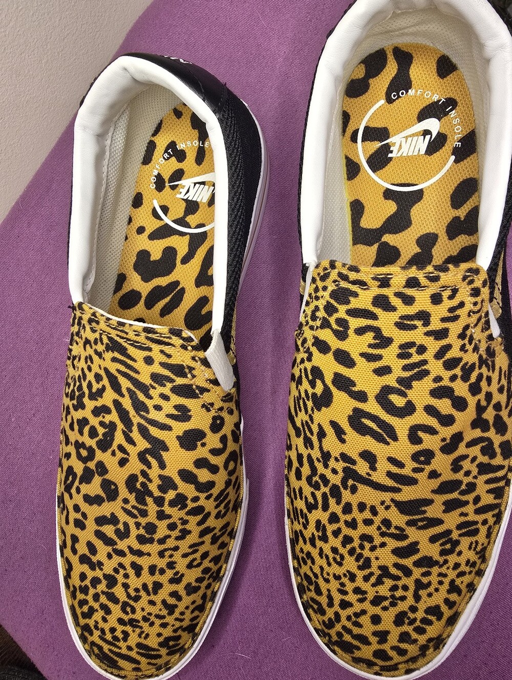 Nike Women’s Slip-On Leopard Print Canvas Shoes - Yellow/Black